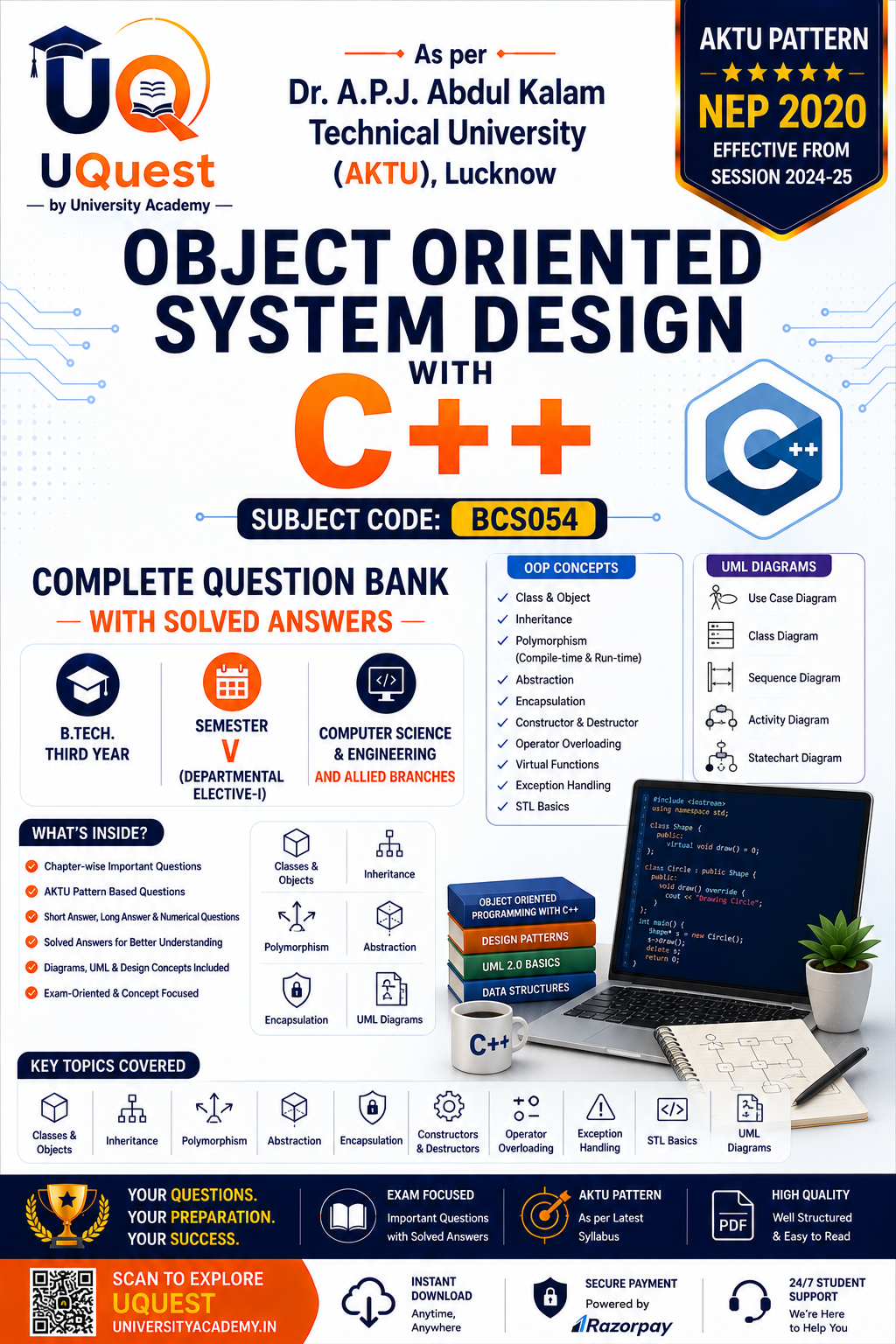 Cover of AKTU Object Oriented System Design with C++ BCS054 Question Bank