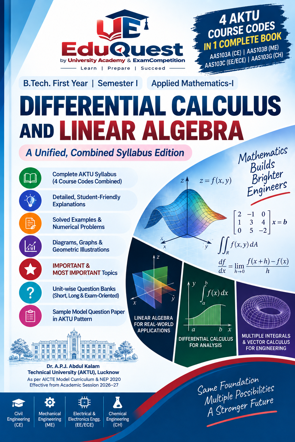 Cover of AKTU Mathematics – Differential Calculus and Linear Algebra (AAS103A/AAS103B/AAS103C/G) Notes & Study Material PDF – B.Tech 1st Year Sem 1