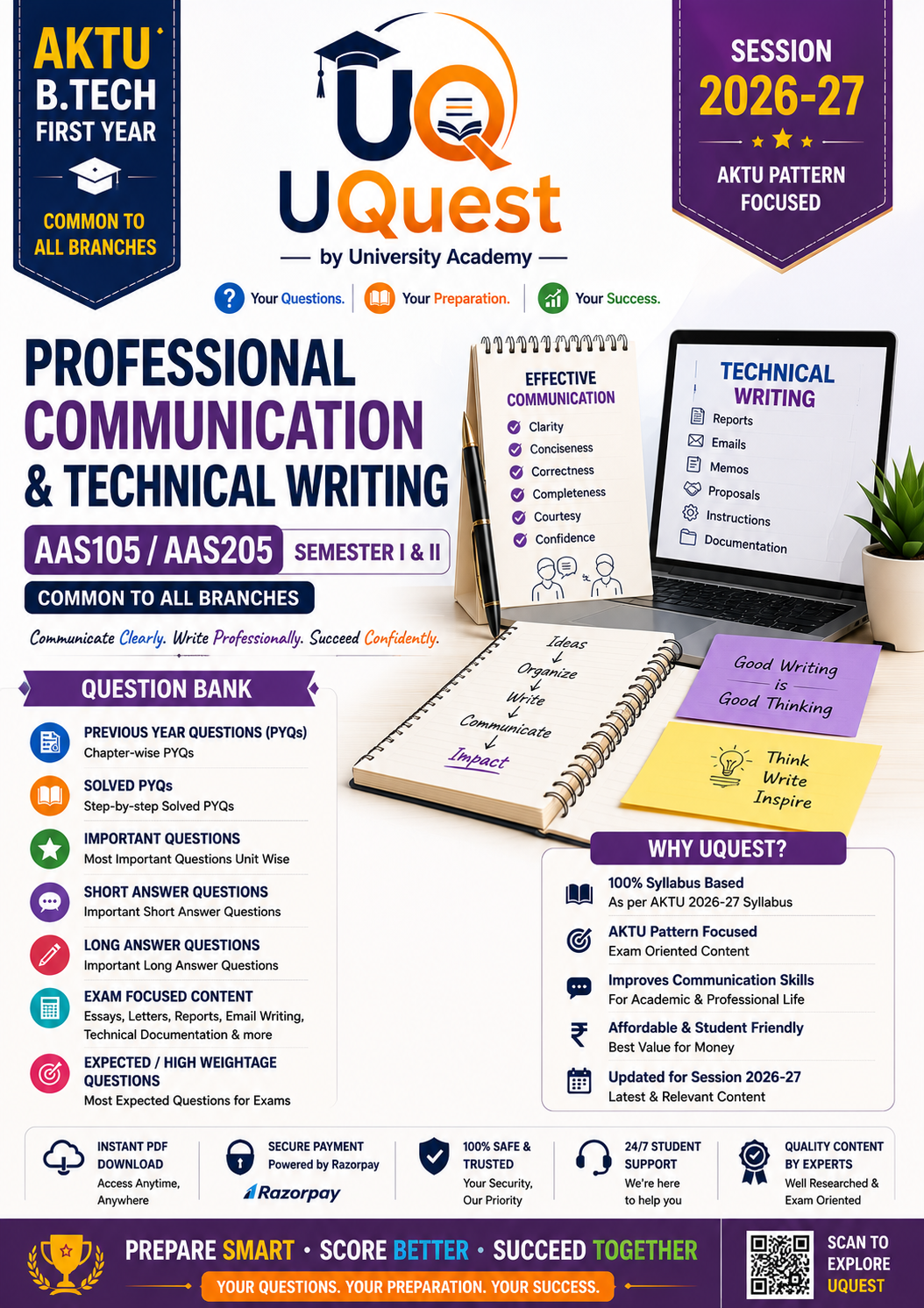 Cover of AKTU AAS105 Professional Communication and Technical Writing Question Bank