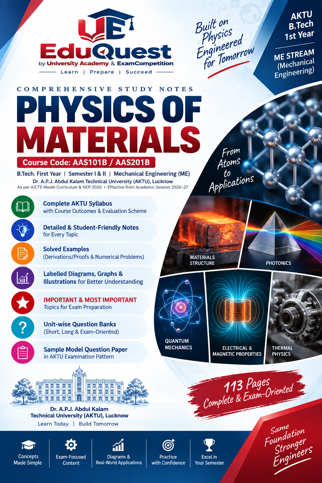 Cover of AKTU Physics of Materials (AAS101B/AAS201B) Notes & Study Material PDF – B.Tech 1st Year