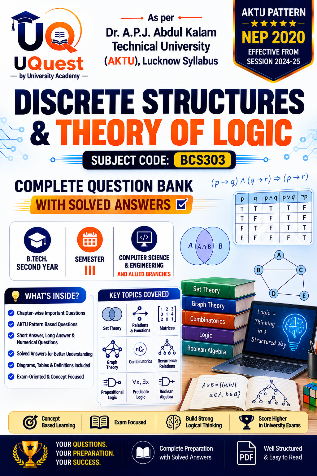 Cover of AKTU Discrete Structures Theory of Logic BCS303 Question Bank