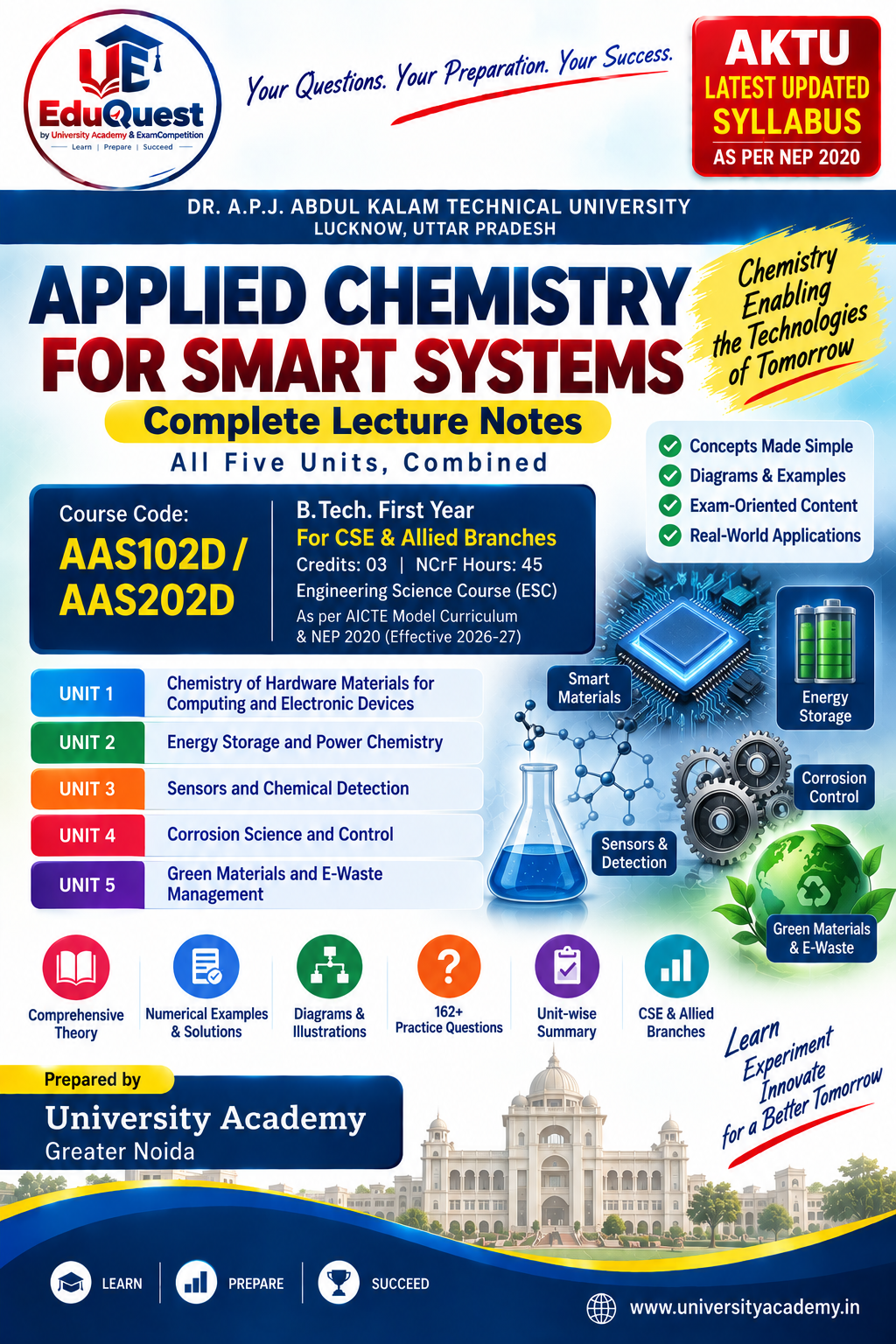 Cover of AKTU Applied Chemistry for Smart Systems (AAS102D/AAS202D) Notes & Study Material PDF – B.Tech 1st Year