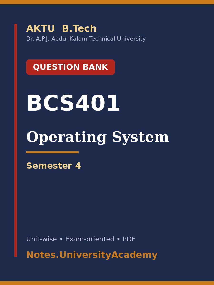 Cover of AKTU Operating System (BCS401) Question Bank with Solutions – B.Tech 2nd Year Sem 4