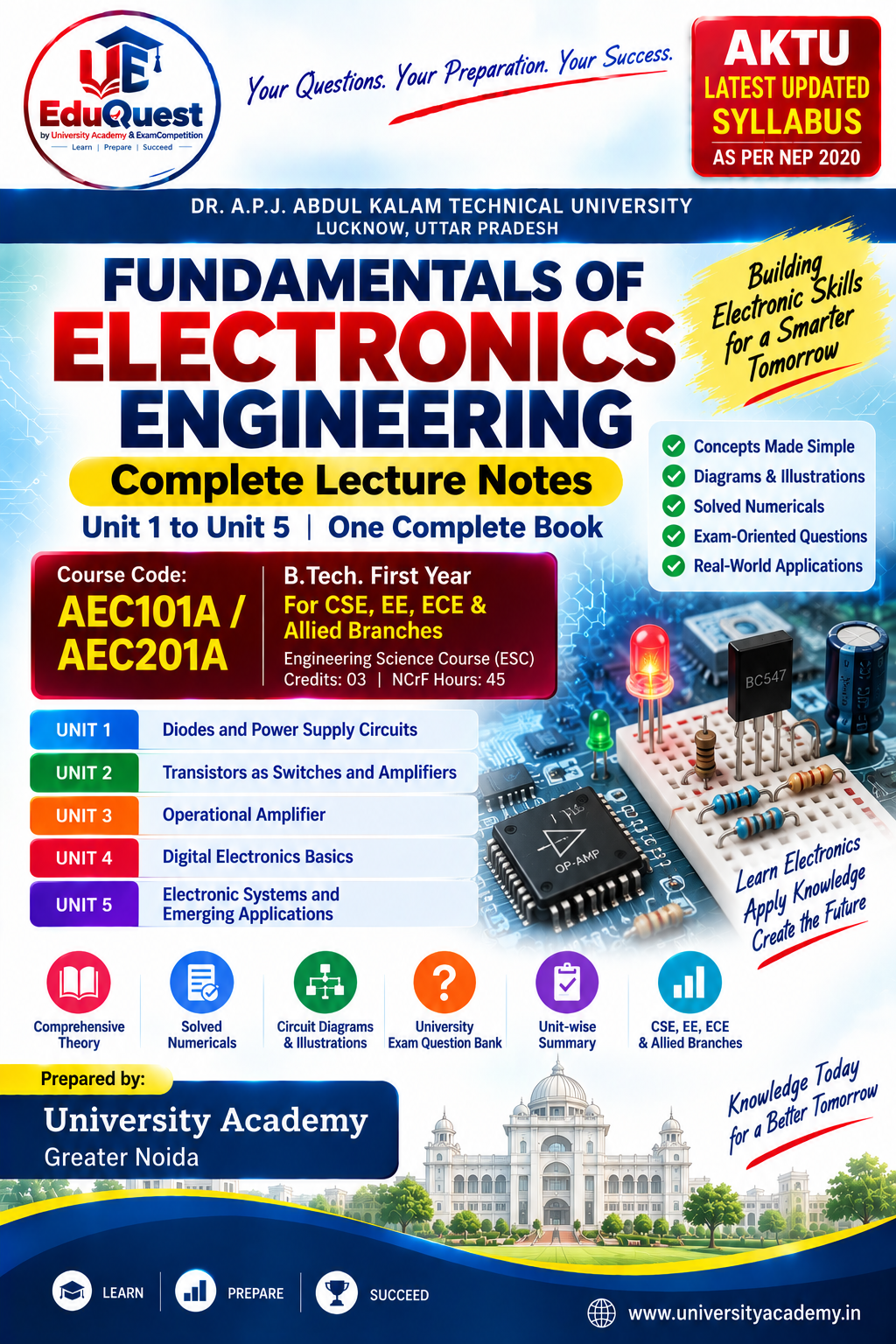 Cover of AKTU Fundamentals of Electronics Engineering (AEC101A/AEC201A) Notes & Study Material PDF – B.Tech 1st Year