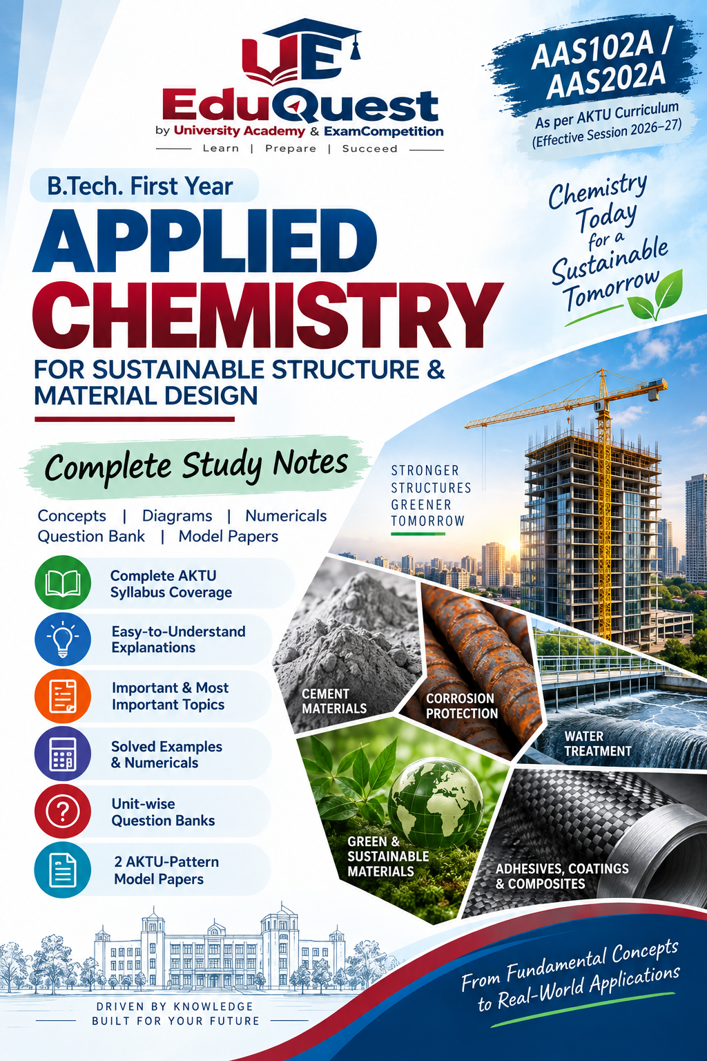 Cover of AKTU Applied Chemistry for Sustainable Structure and Material Design (AAS102A/AAS202A) Notes & Study Material PDF – B.Tech 1st Year