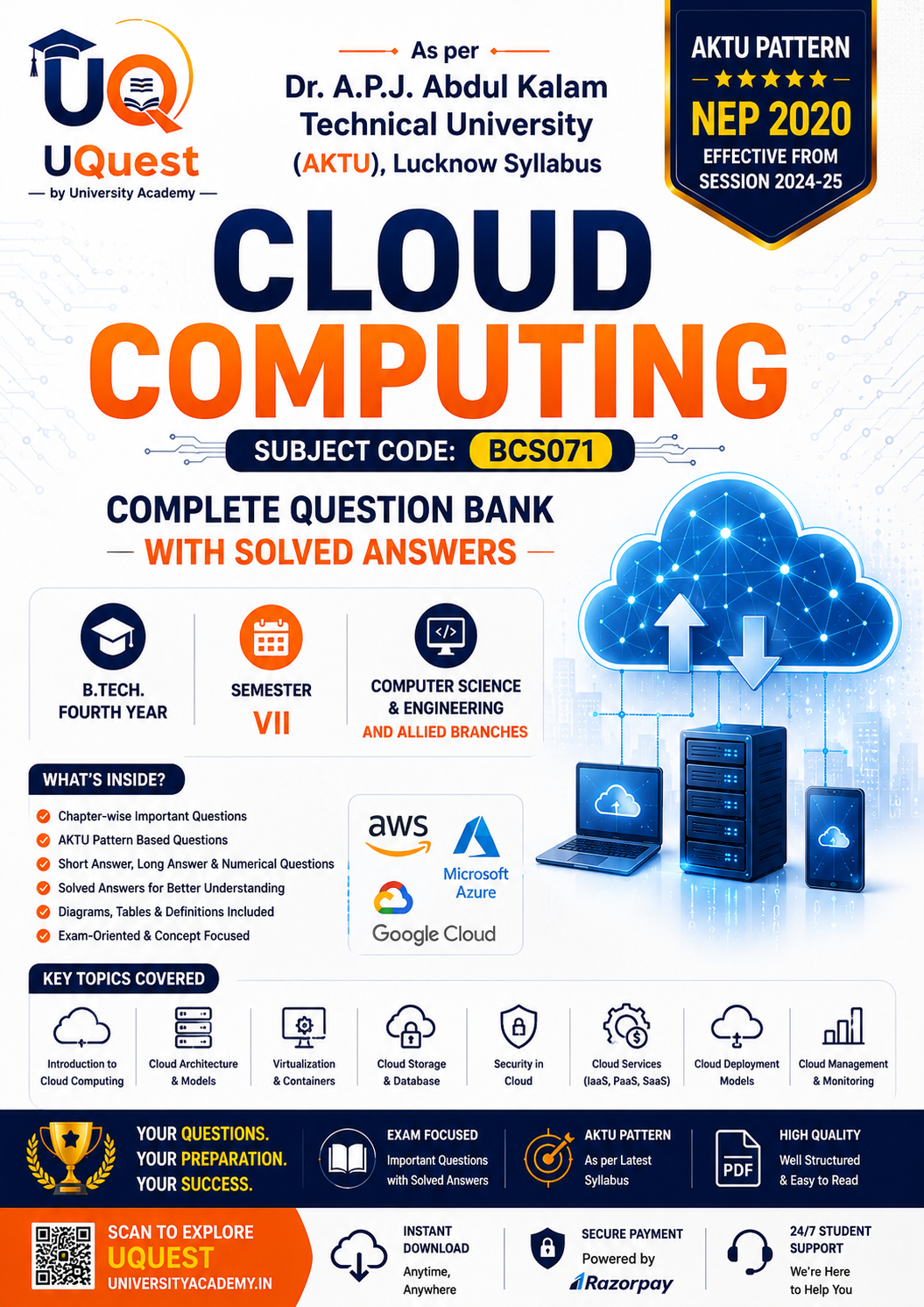 Cover of AKTU Cloud Computing BCS071 Question Bank