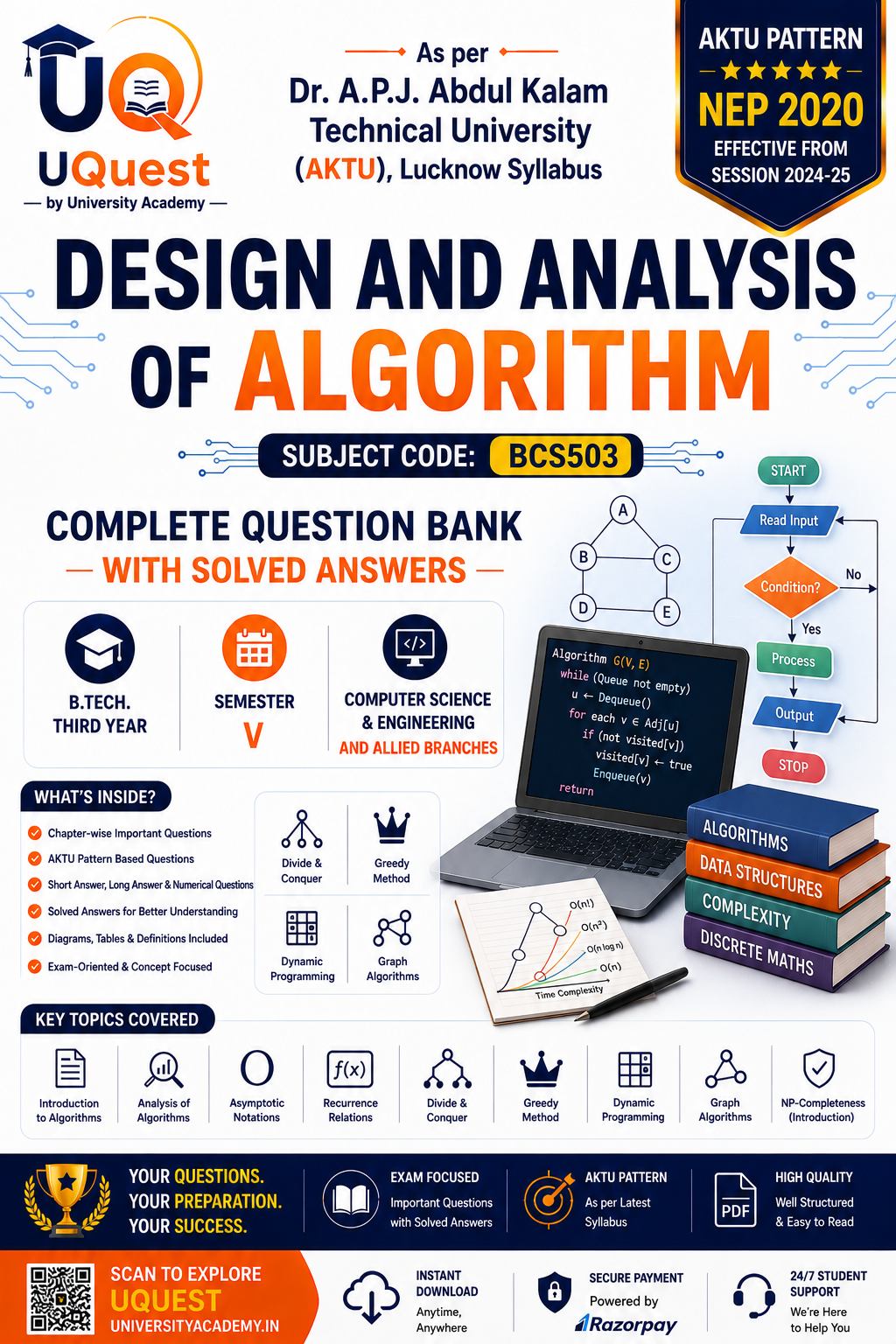 Cover of AKTU Design Analysisof Algorithm BCS503 Question Bank