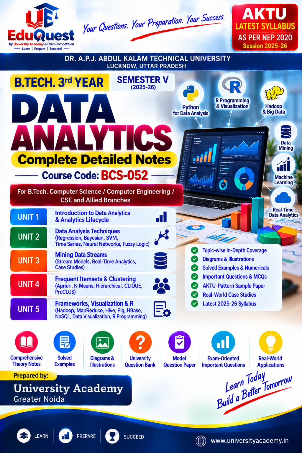 Cover of AKTU Data Analytics (BCS052) Notes & Study Material PDF – B.Tech 3rd Year Sem 5