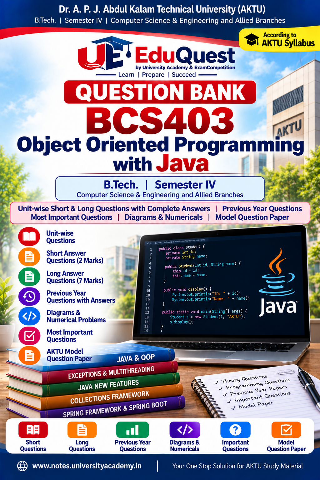 Cover of AKTU Object Oriented Programming with Java (BCS403) Question Bank with Solutions – B.Tech 2nd Year Sem 4