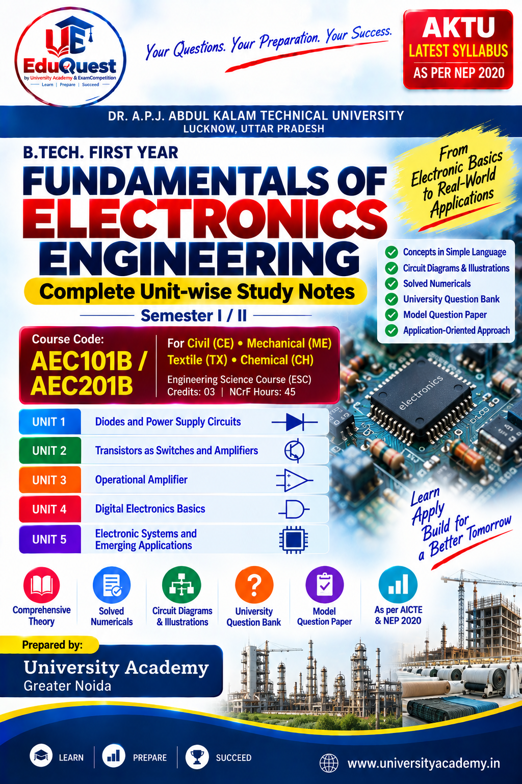 Cover of AKTU Fundamentals of Electronics Engineering (AEC101B/AEC201B) Notes & Study Material PDF – B.Tech 1st Year