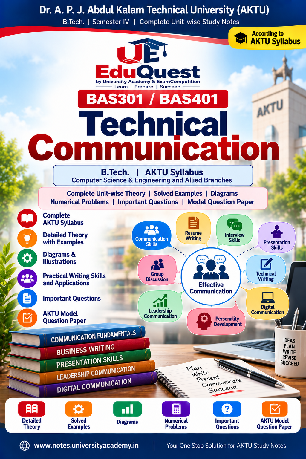 Cover of AKTU Technical Communication (BAS301/BAS401) Notes & Study Material PDF – B.Tech 2nd Year Sem 3