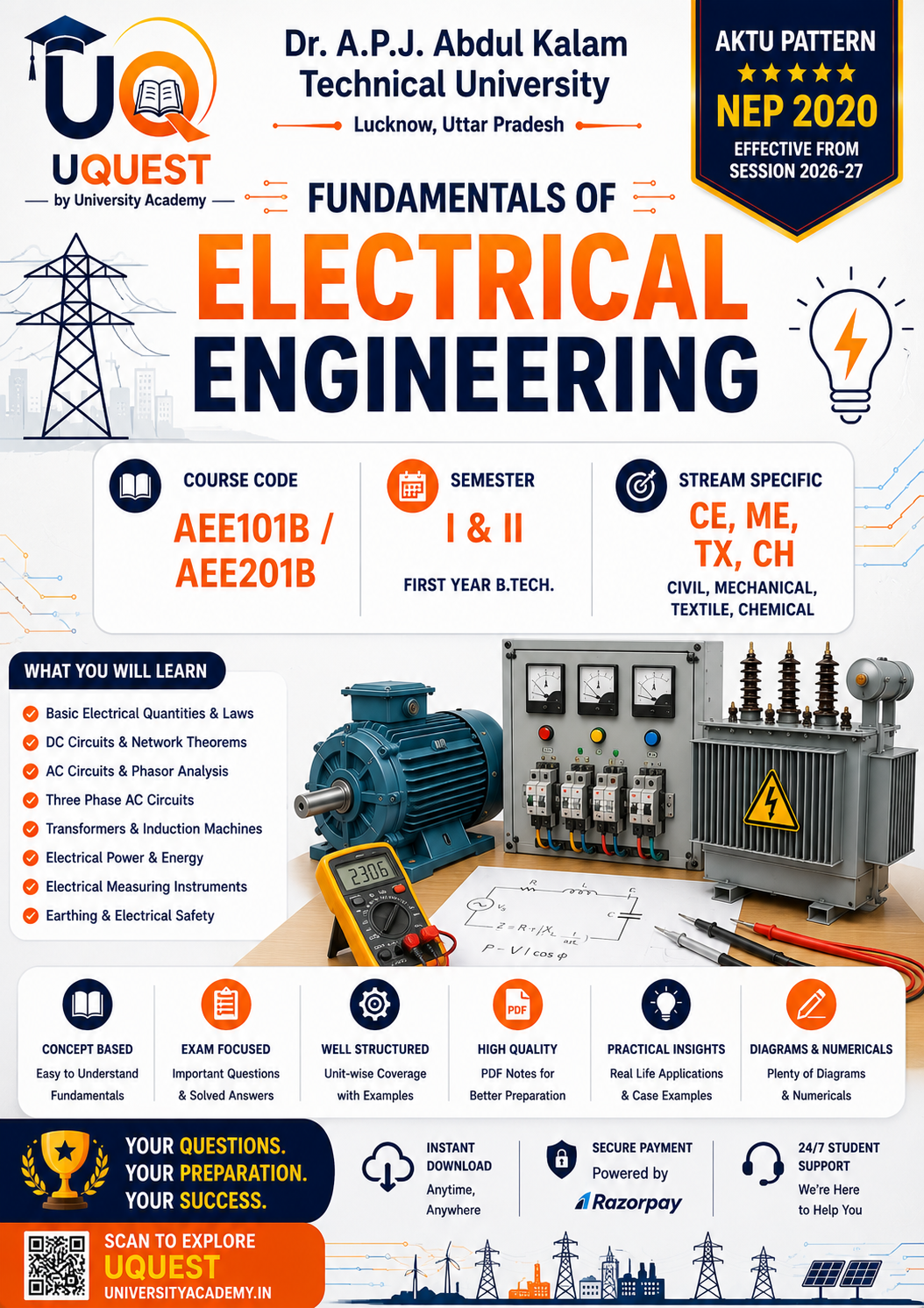 Cover of AKTU AEE101B_AEE201B Fundamentals of Electrical Engineering QuestionBank