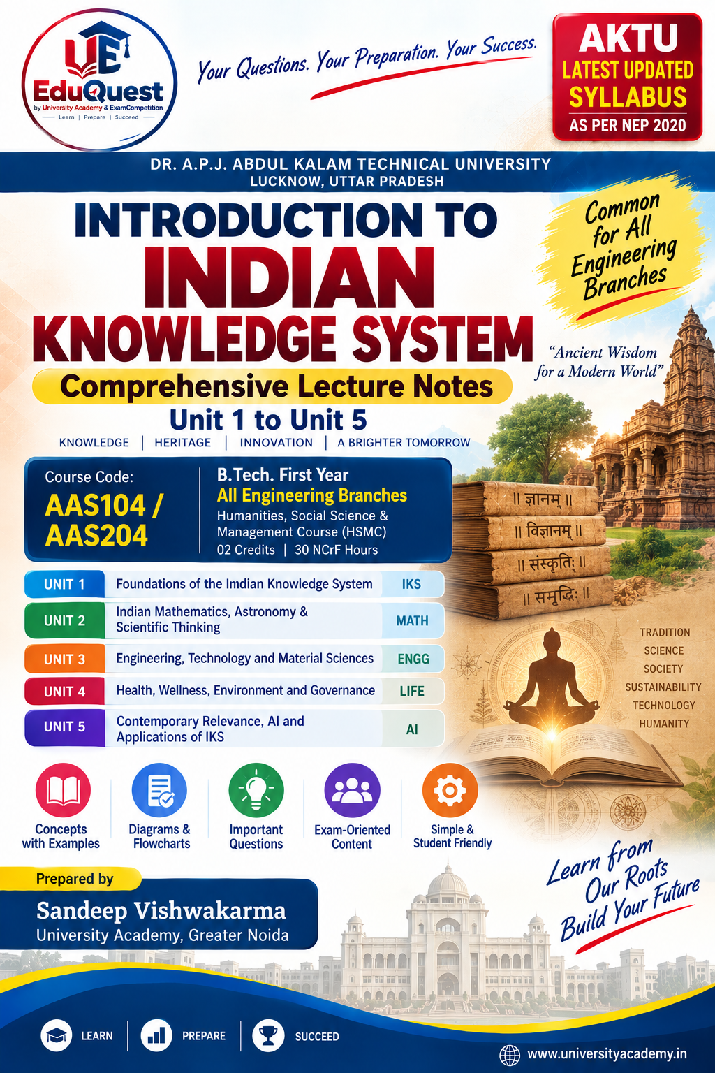 Cover of AKTU Introduction to Indian Knowledge System (AAS104/AAS204) Notes & Study Material PDF – B.Tech 1st Year