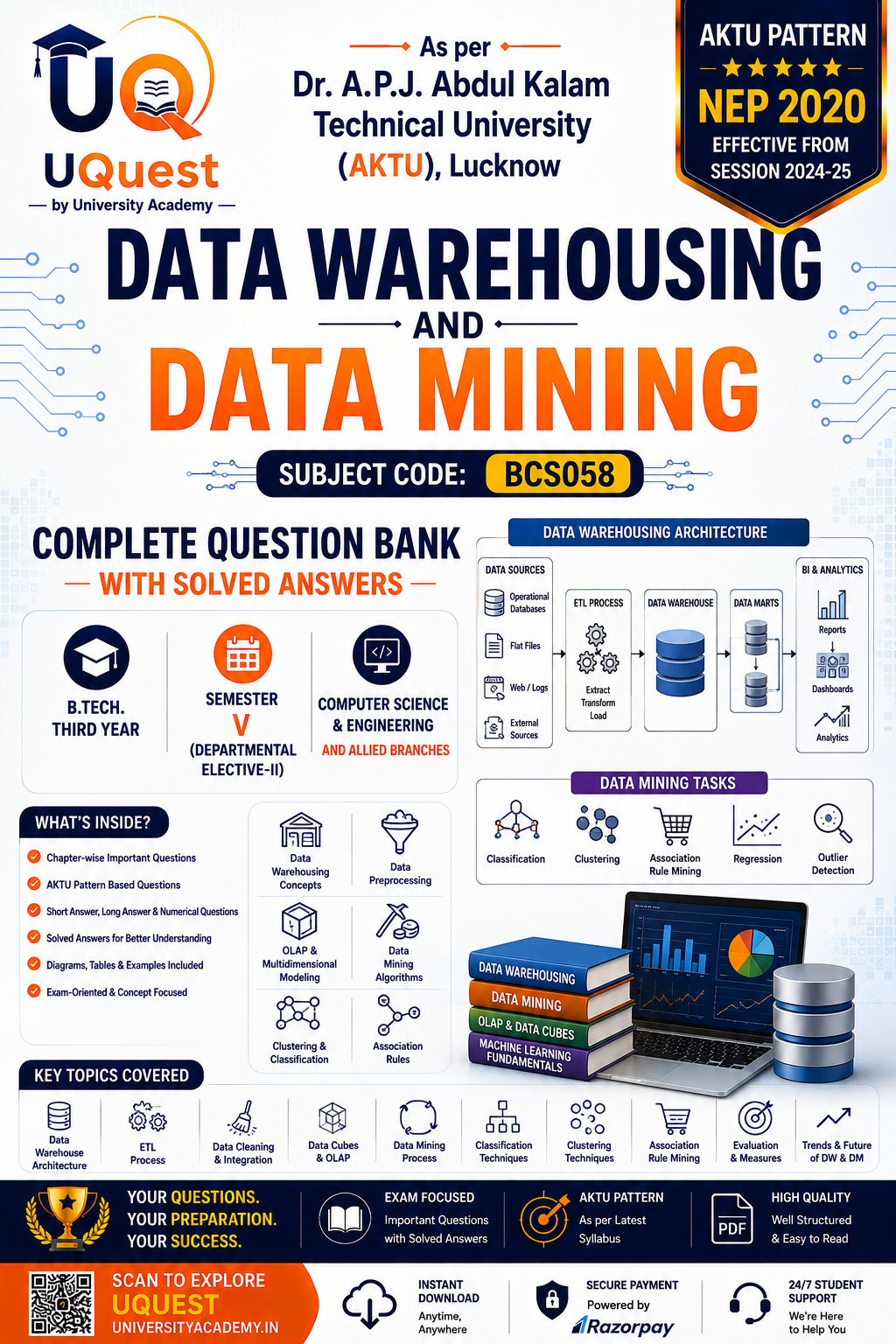 Cover of AKTU Data Warehousing and Data Mining BCS058 Question Bank