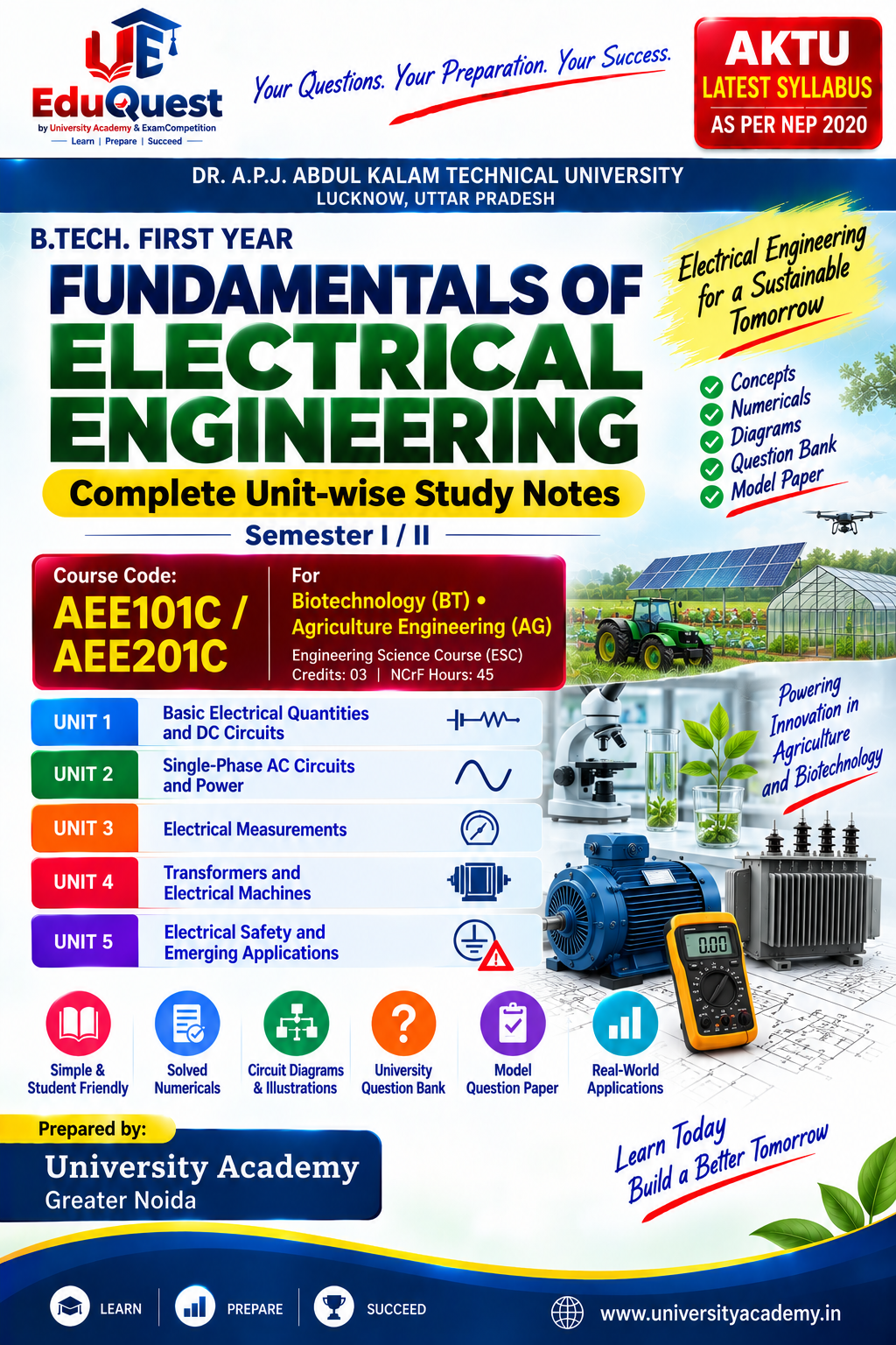 Cover of AKTU Fundamentals of Electrical Engineering (AEE101C/AEE201C) Notes & Study Material PDF – B.Tech 1st Year