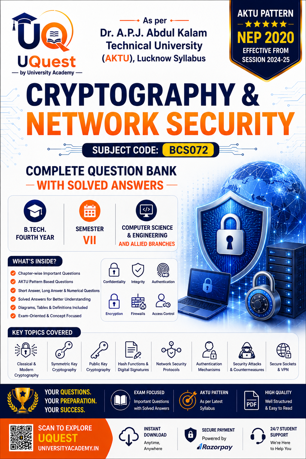 Cover of AKTU Cryptography and Network Security BCS072 Question_Bank