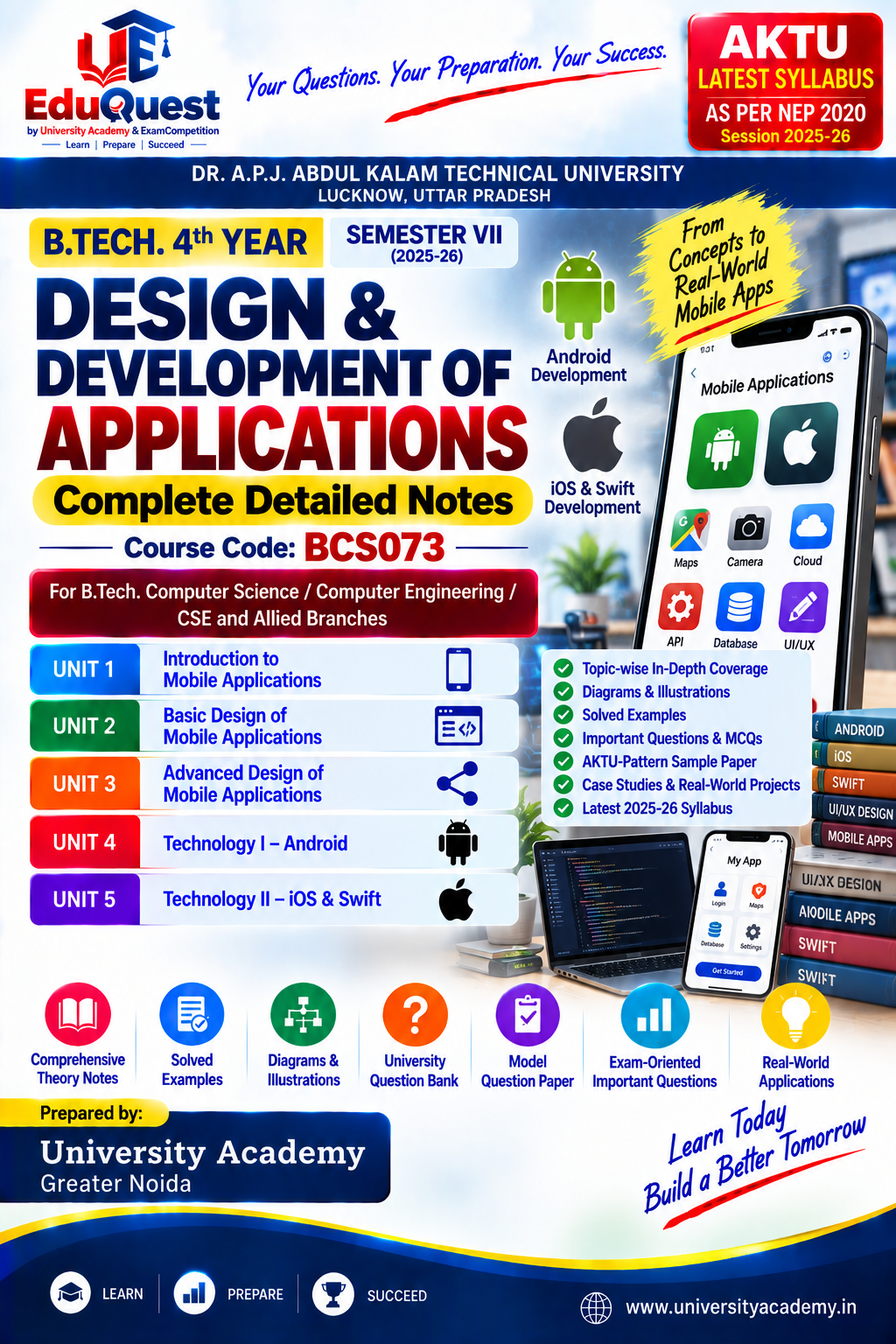 Cover of AKTU Design and Development of Applications (BCS073) Notes & Study Material PDF – B.Tech 4th Year Sem 7