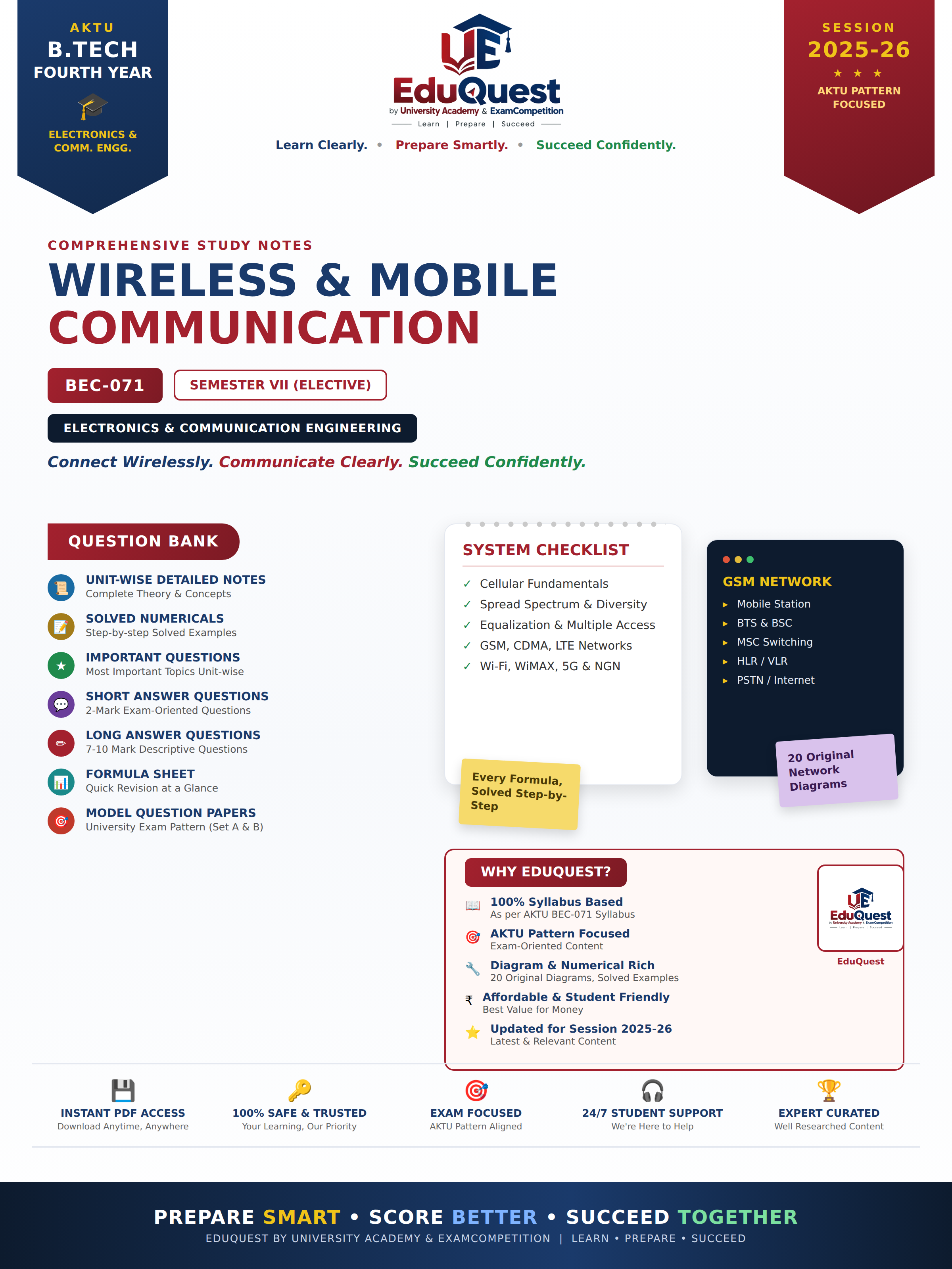 Cover of AKTU Wireless and Mobile Communication (BEC071) Notes & Study Material PDF – B.Tech 4th Year Sem 7