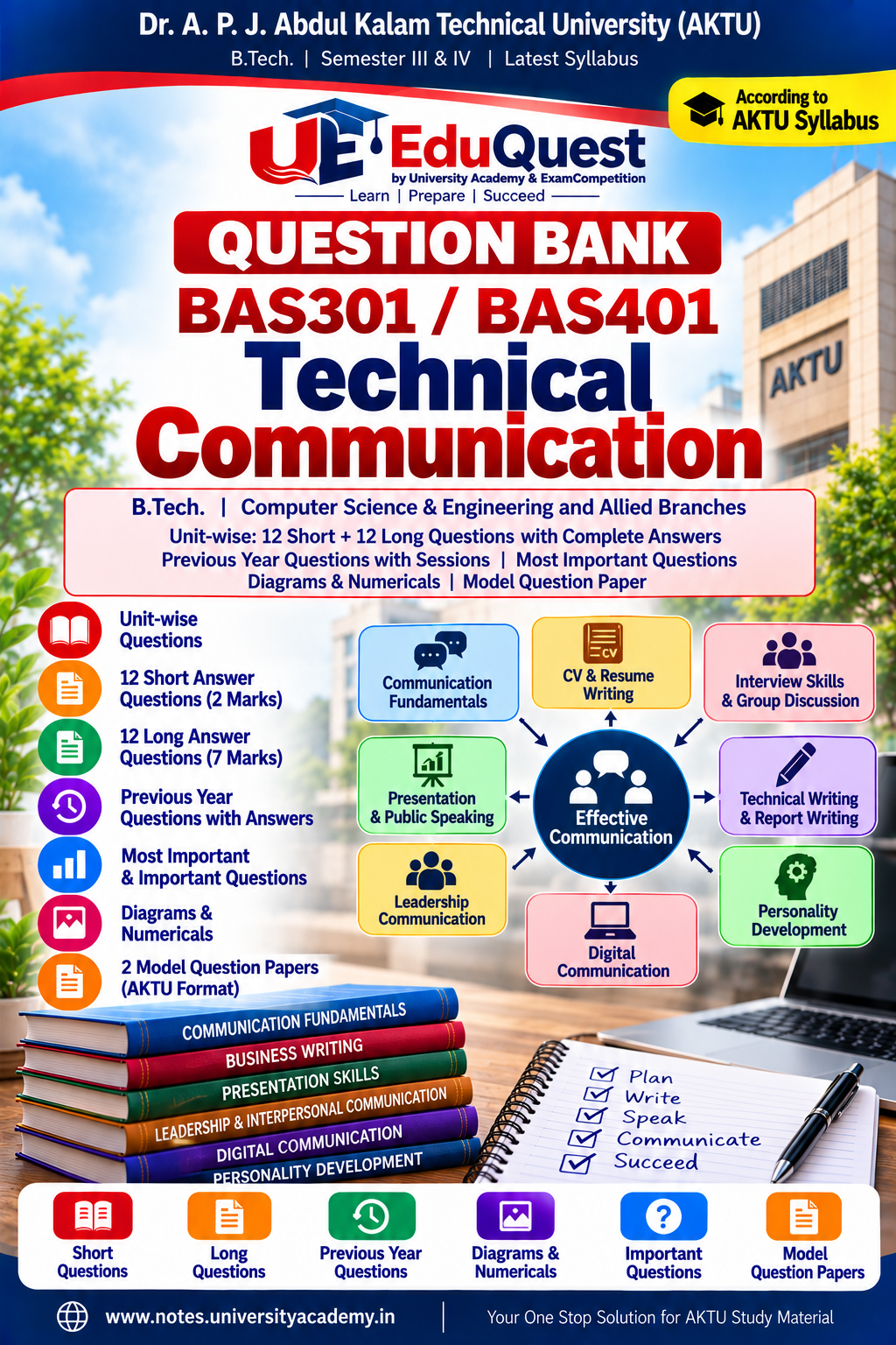 Cover of AKTU Technical Communication (BAS301/BAS401) Question Bank with Solutions – B.Tech 2nd Year