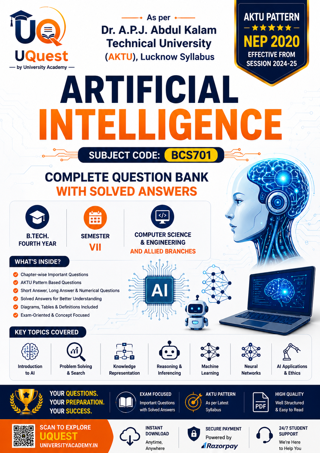 Cover of AKTU Artificial Intelligence BCS701 Question_Bank