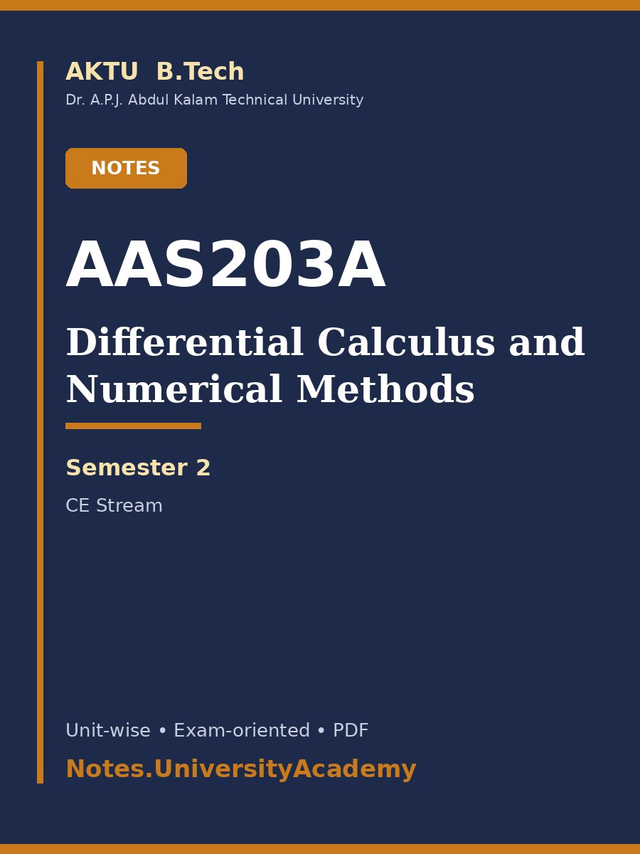 Cover of AKTU B.Tech. AAS203A Differential Calculus and Numerical Methods Complete Unit-Wise Notes