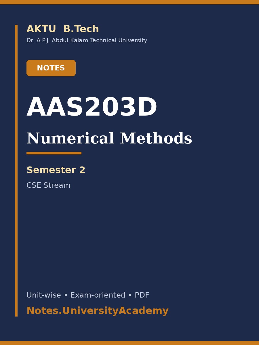 Cover of AKTU B.Tech. AAS203D Numerical Methods Complete Unit-Wise Notes