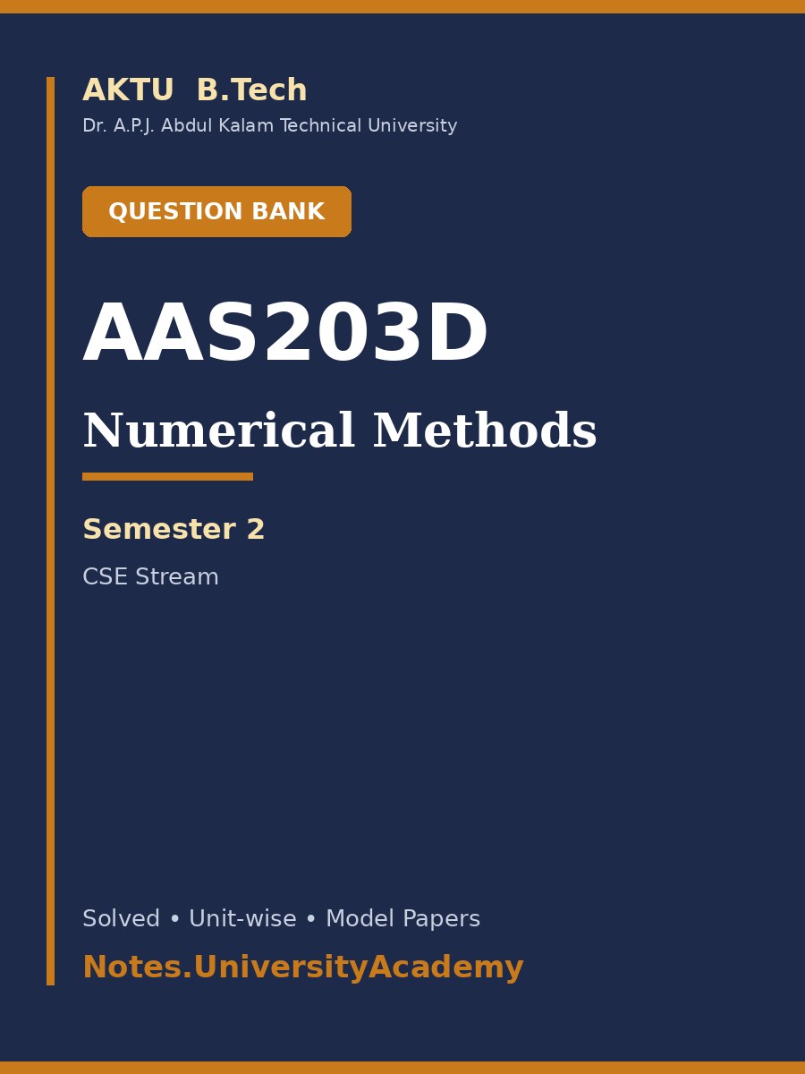 Cover of AKTU B.Tech. AAS203D Numerical Methods Solved Question Bank