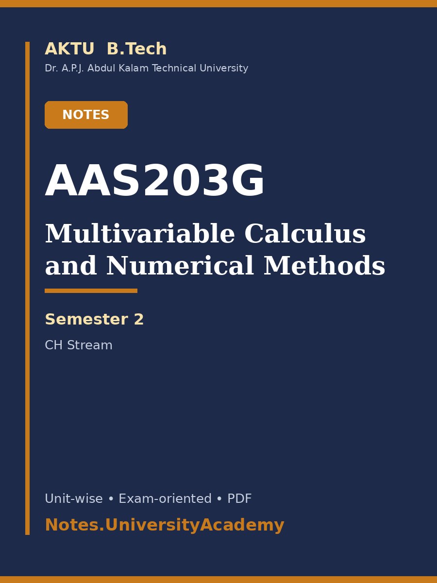 Cover of AKTU B.Tech. AAS203G Multivariable Calculus and Numerical Methods Complete Unit-Wise Notes