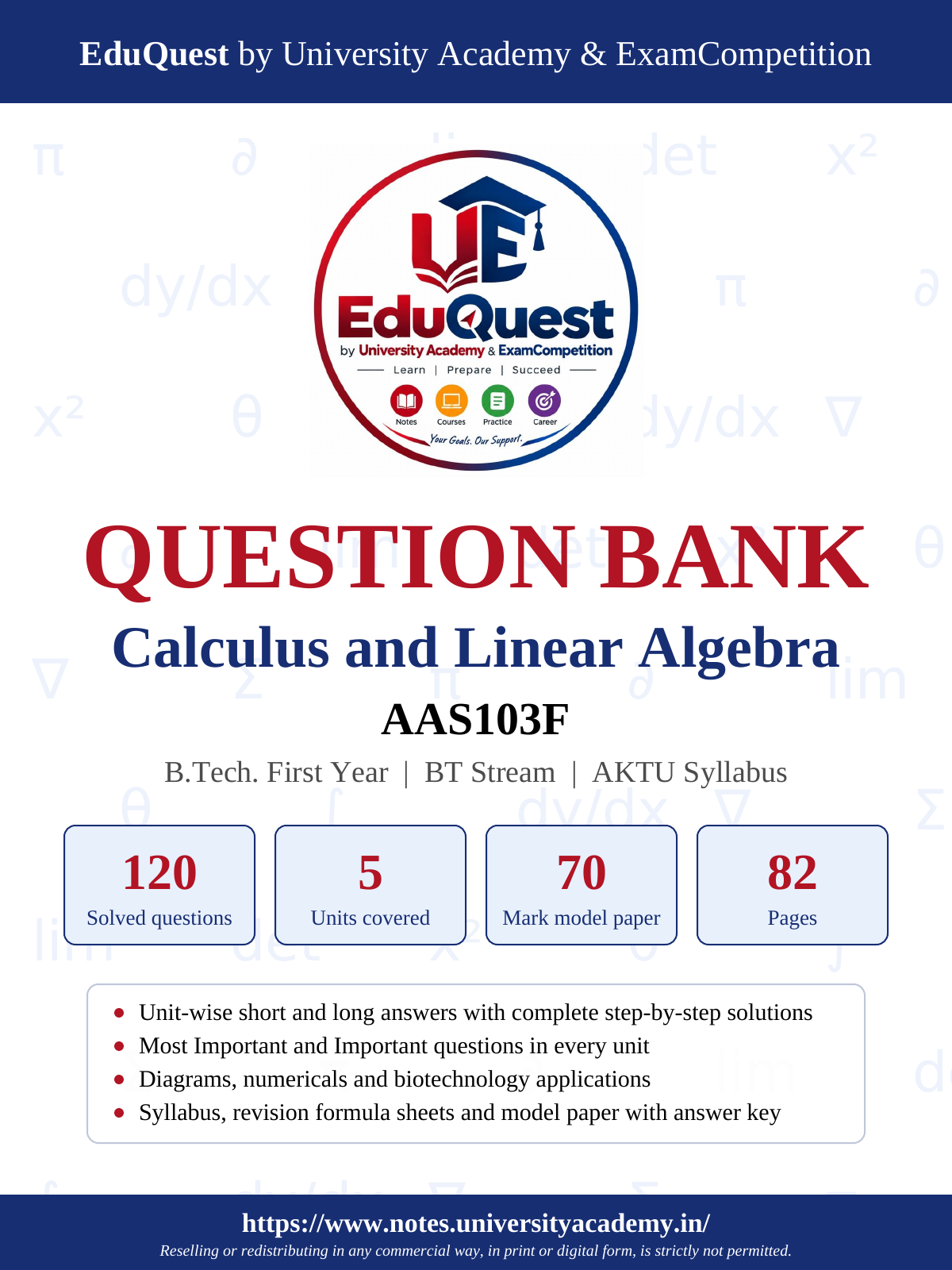 Cover of AKTU Calculus and Linear Algebra (AAS103F) Notes