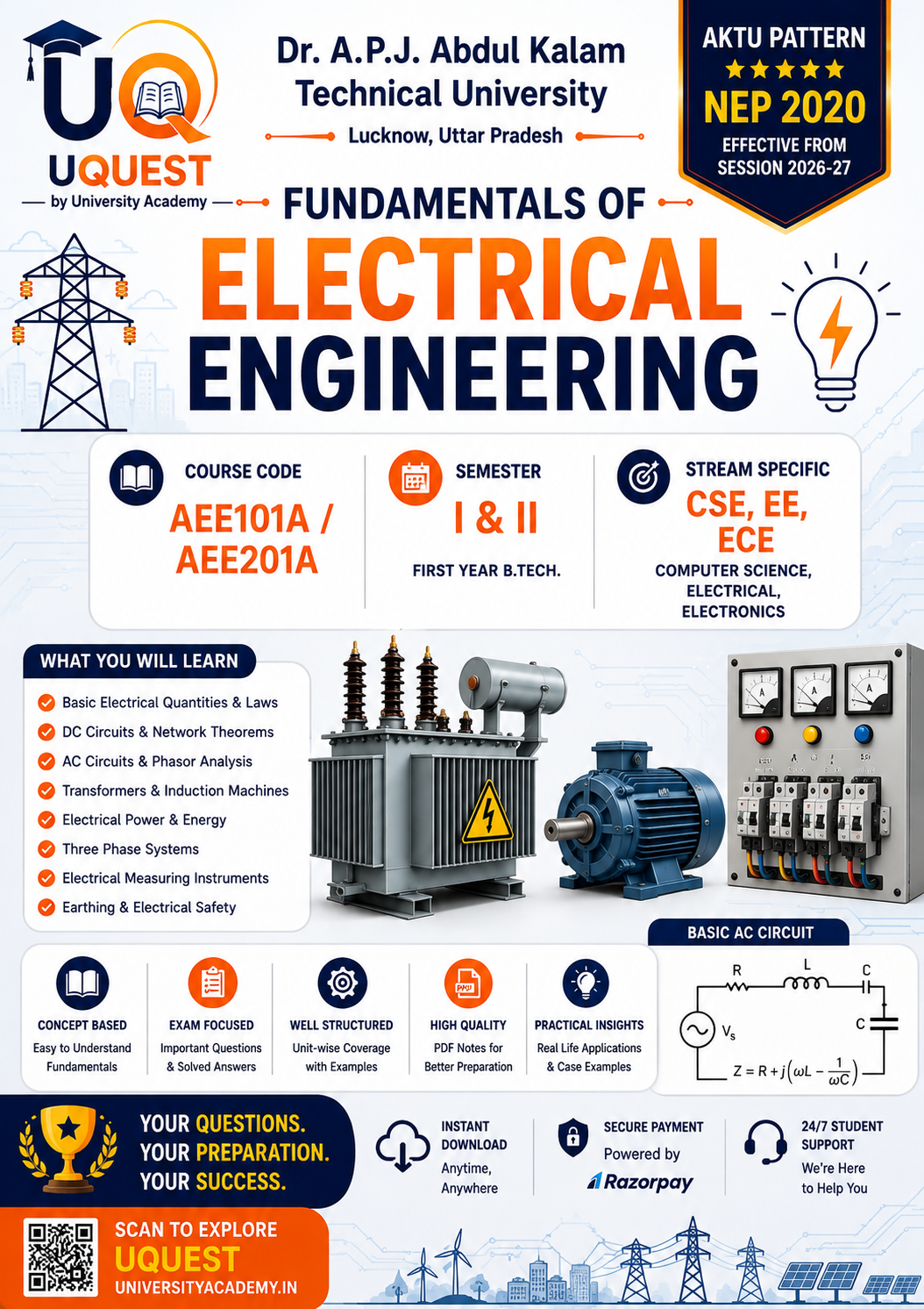 Cover of AKTU AEE101A_AEE201A Fundamentals of Electrical Engineering QuestionBank