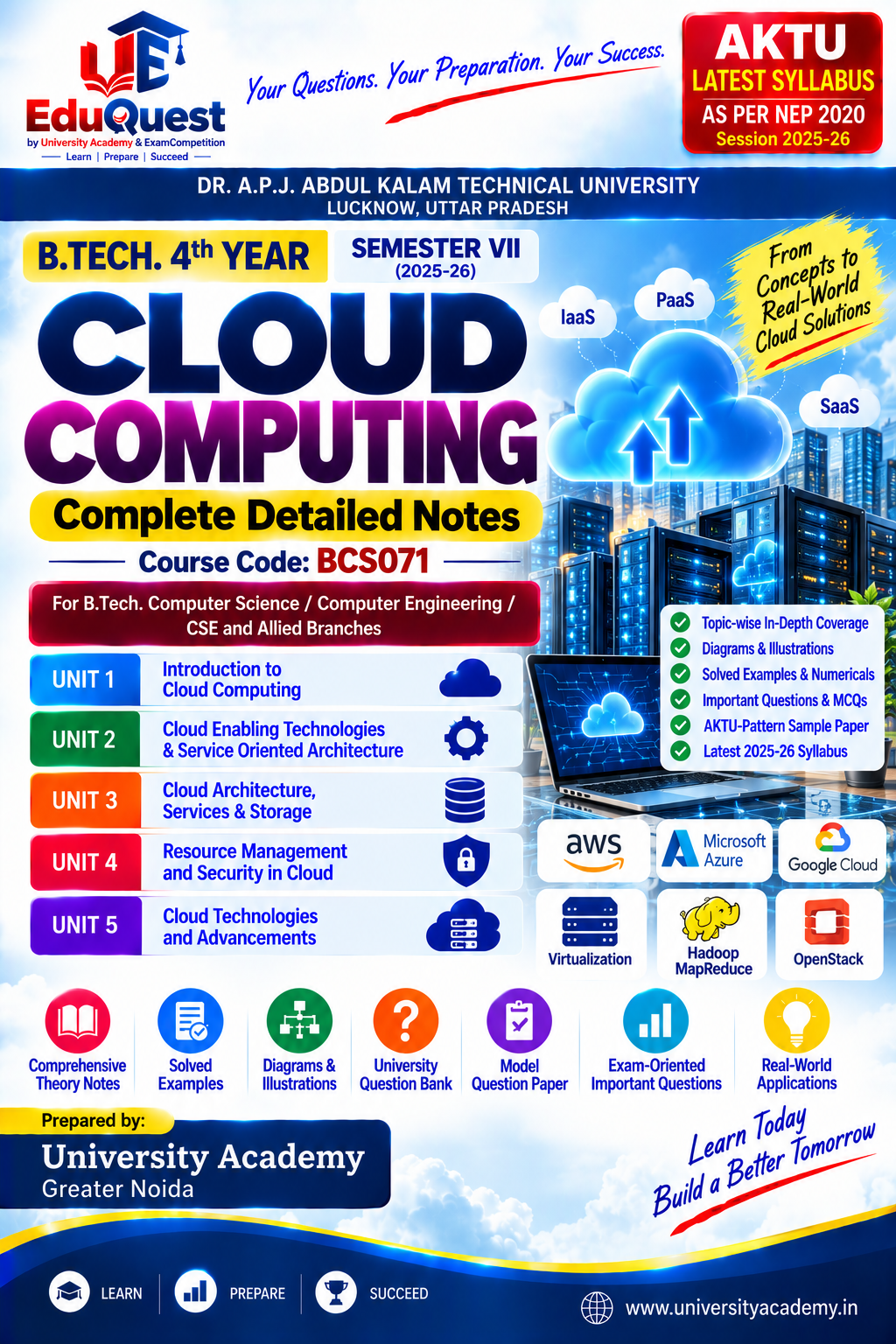 Cover of AKTU Cloud Computing (BCS071) Notes & Study Material PDF – B.Tech 4th Year Sem 7
