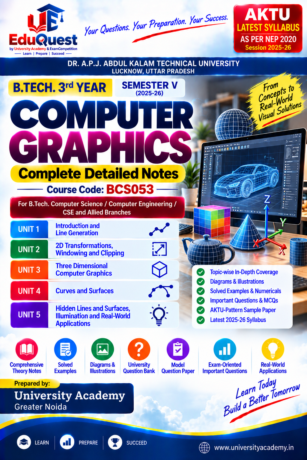 Cover of AKTU Computer Graphics (BCS053) Notes & Study Material PDF – B.Tech 3rd Year Sem 5