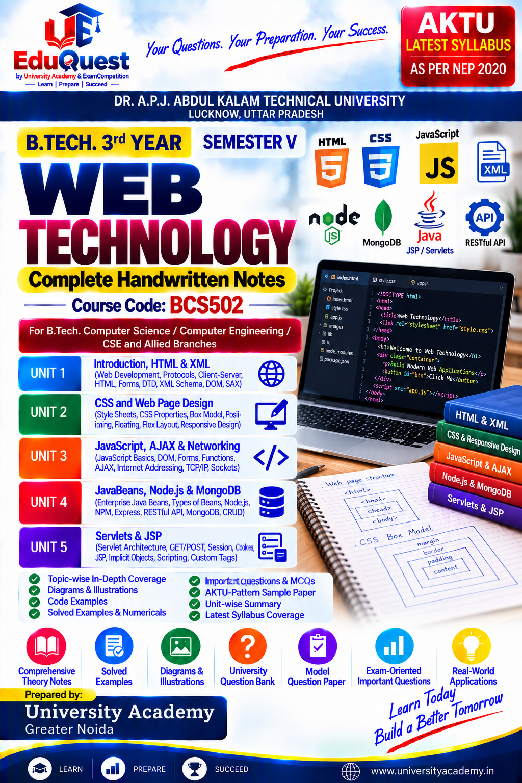 Cover of AKTU Web Technology (BCS502) Handwritten Notes & Study Material PDF – B.Tech 3rd Year Sem 5
