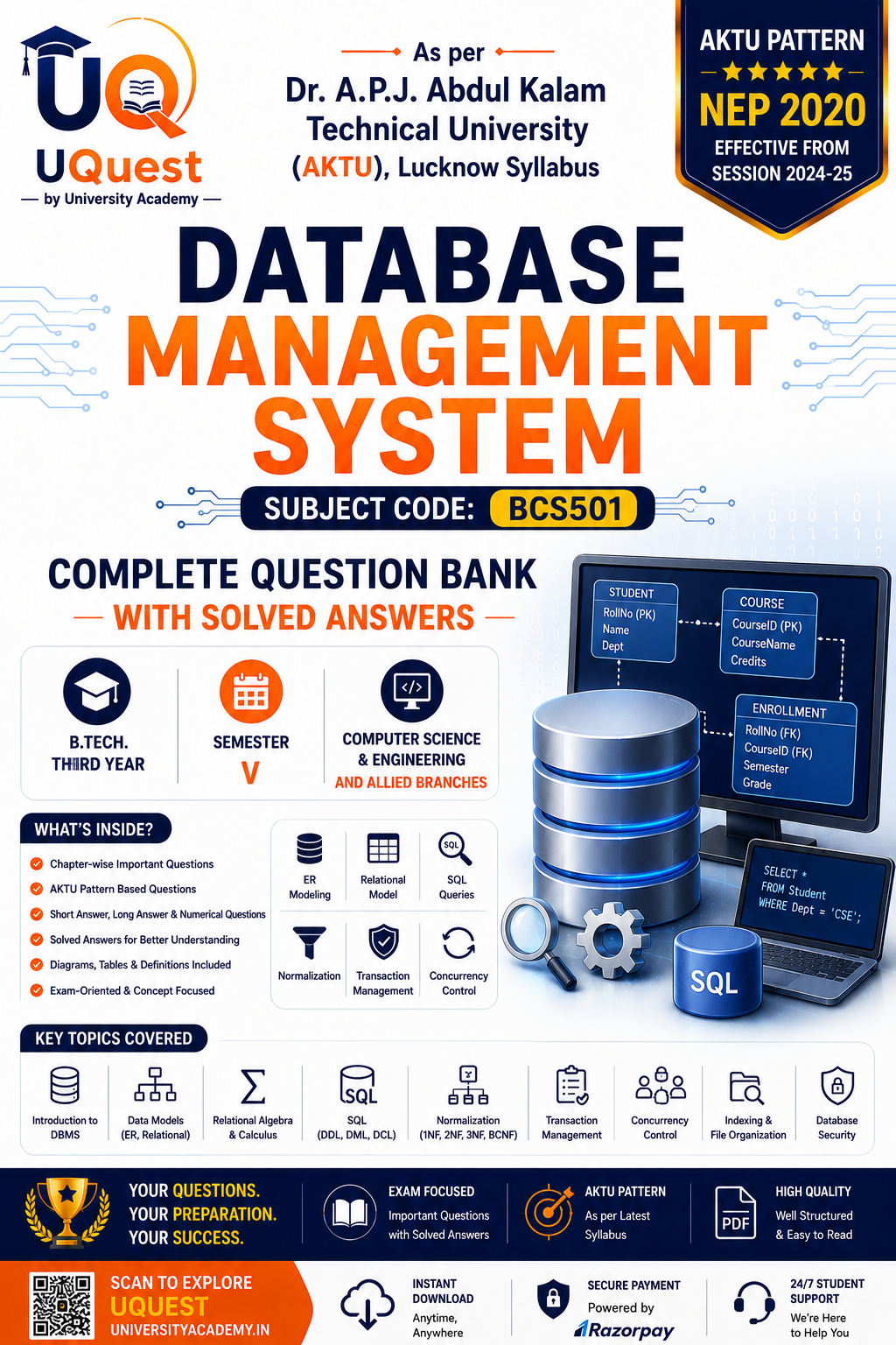 Cover of AKTU Database Management System BCS501 Question Bank