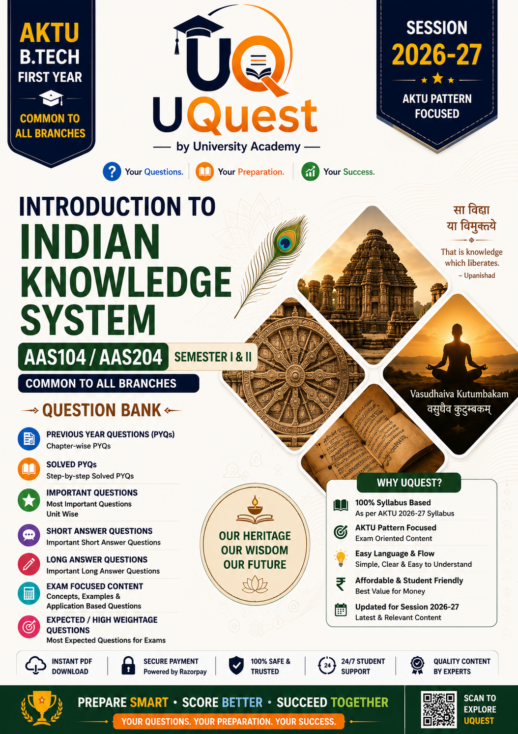 Cover of AKTU AAS104 Introduction to Indian Knowledge System QuestionBank