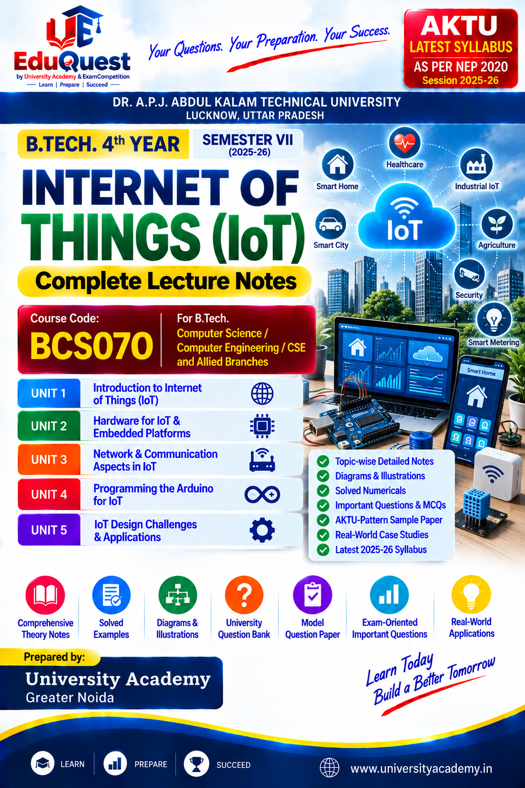 Cover of AKTU Internet of Things (BCS070) Notes & Study Material PDF – B.Tech 4th Year Sem 7